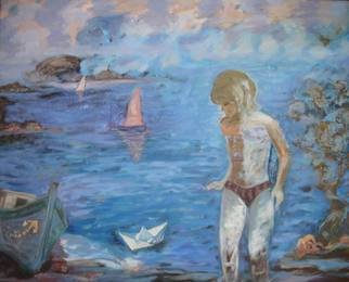 Alaattin Bender; Makink A Boat Through Pap..., 2006, Original Painting Oil, 100 x 90 cm. 