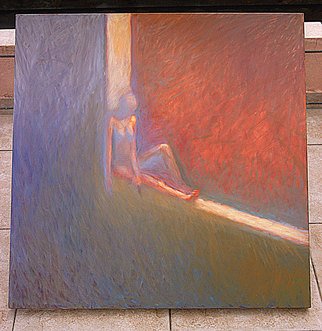 Angelo Bonito; Corner, 2008, Original Painting Oil, 90 x 90 cm. Artwork description: 241  figure resting in a corner geomettry      ...