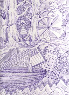 Jared Sosby; Purple Treez, 2014, Original Drawing Pen,   inches. Artwork description: 241   trees, boat, purple,   ...