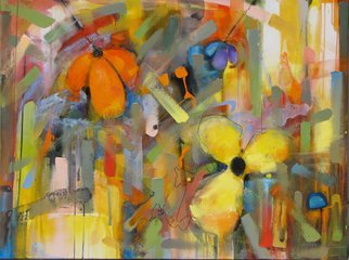Chi Harkrader; Vento Floreale, 2010, Original Mixed Media, 1.5 x 36 inches. Artwork description: 241  Abstract, Floral, botanical, art, painting, bella, hot, red, yellow, ...