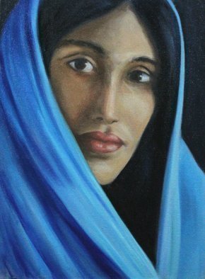 Angel Cruz; Blue Saree, 2012, Original Painting Oil, 9 x 12 inches. Artwork description: 241 Puerto RicoThis painting is a small oil on wood panel study where I wanted to capture the facial features of a young middle eastern woman. ...