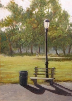 Angel Cruz; Park Bench, 2012, Original Painting Oil, 10 x 14 inches. Artwork description: 241  Prospect Park Bench in Brooklyn, NY on a sunny day.  Painted from a reference photo that I took one morning.  Oil on canvas over wood panel. ...