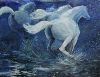 Sylva Zalmanson; Three Running Horses, 2013, Original Painting Oil, 48 x 36 inches. Artwork description: 241            Horses, running horses, oil painting.    A portrait of young woman in medevieal style         ...
