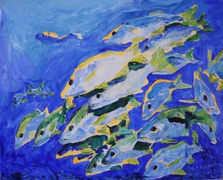 Agnieszka Praxmayer; Blue School Of Fish , 2007, Original Painting Oil, 61 x 50 cm. Artwork description: 241     sea life / coral reef/ , fish / animals / diver               ...