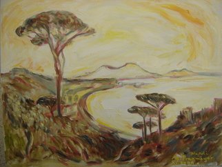 Agnieszka Praxmayer; Napoli And Vesuvius ,Italy , 2004, Original Painting Oil, 86 x 70 cm. Artwork description: 241   Italy / seaside / Volcano Vesuvius           ...