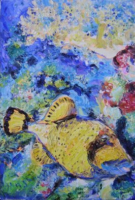 Agnieszka Praxmayer; Yellow Fish Petit, 2006, Original Painting Oil, 27 x 40 cm. Artwork description: 241   sea life / coral reef/ , fish / animals             ...