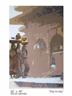 Ajit Deswandikar; Day To Day, 2007, Original Painting Oil, 30 x 48 inches. 
