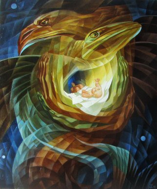 Alexandra Schastlivaya; Birth Of The Abyss , 2014, Original Painting Oil, 50 x 60 cm. Artwork description: 241  Another look at the relationshipMan and Space timefrom the standpoint   of mythological thinking.        ...