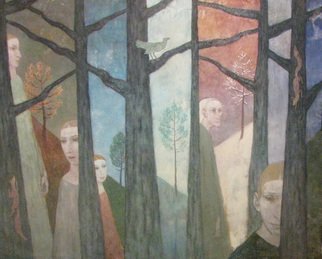 Alexandra Schastlivaya; Forest Time, 2014, Original Painting Oil, 100 x 80 cm. Artwork description: 241  Forest, Mystical space, Imagination,hallucination, Depth, old womens,the Original of life on Earth. . .        ...