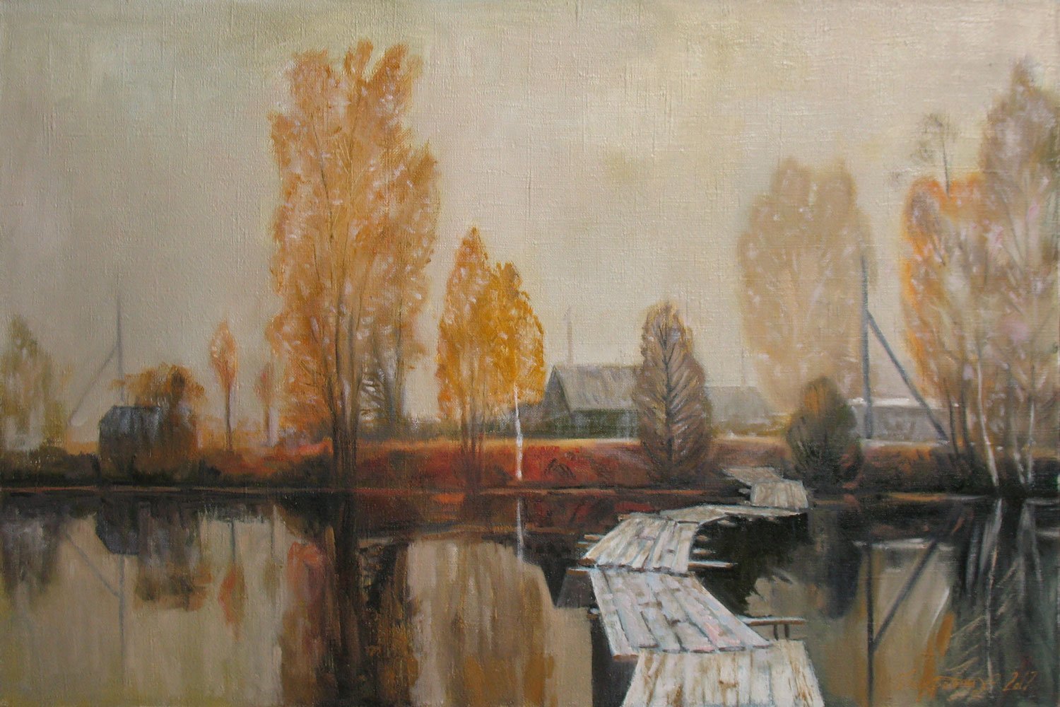 Alexander Bezrodnykh; Morning Misty, 2017, Original Painting Oil, 75 x 50 cm. Artwork description: 241 Morning, misty, river, bridg, ...