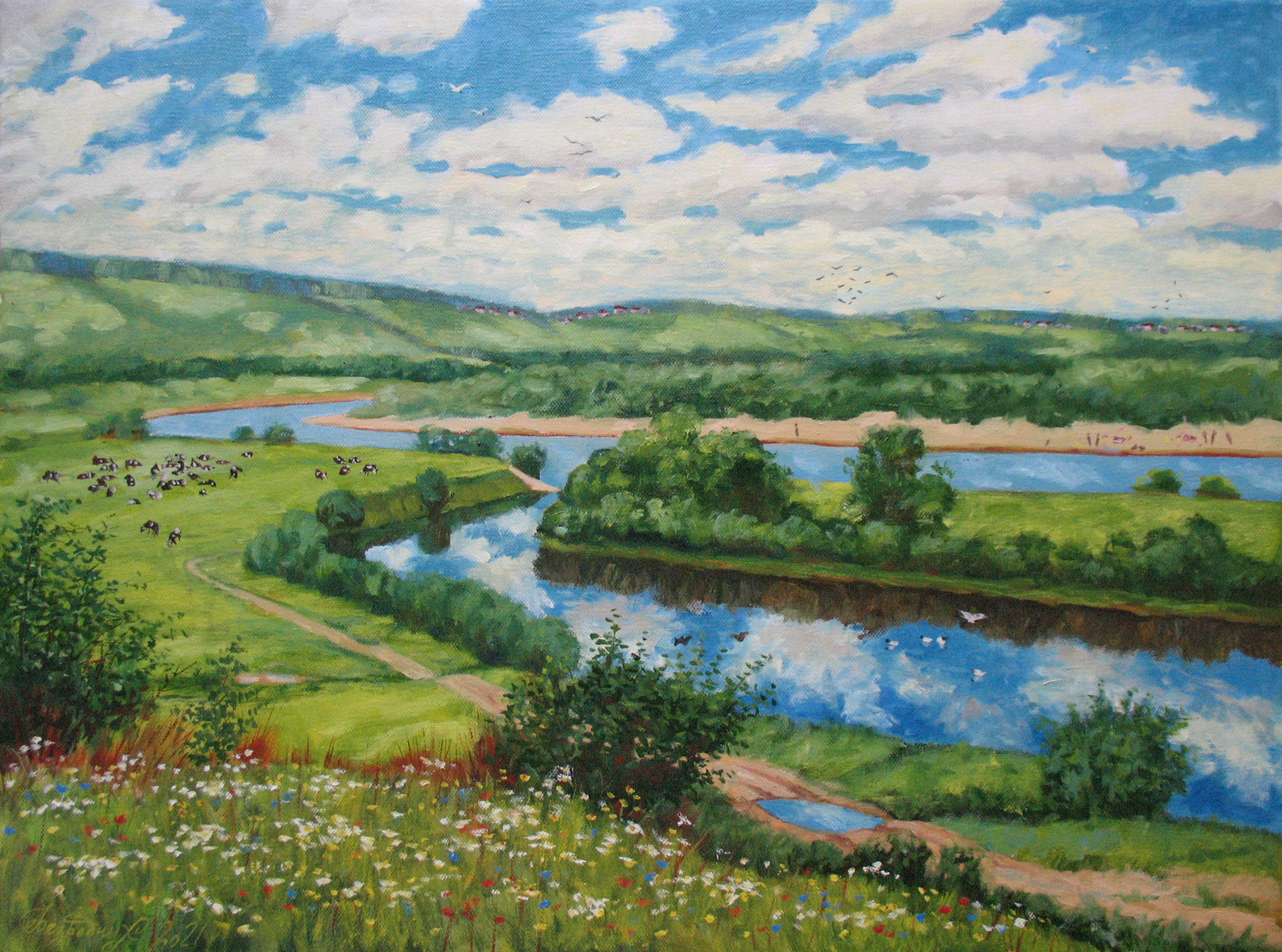 Alexander Bezrodnykh; Valley Of The South River, 2020, Original Painting Oil, 100 x 75 cm. Artwork description: 241 summer, valley, gave, river, Russia, 2021...