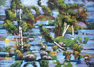 Alexander Bezrodnykh; Lake Vuoksa Islands, 2016, Original Painting Oil, 70 x 50 cm. Artwork description: 241 Lake, Vuoksa Islands, summer...