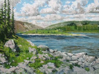 Alexander Bezrodnykh; River Mountain34x44, 2015, Original Painting Oil, 44 x 34 cm. Artwork description: 241 River, Mountain, summer...