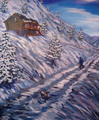 Tyler Alpern; Snowy Drive, 2014, Original Painting Oil, 42 x 48 inches. Artwork description: 241  Snow, cabin, colorado, dog, mountians, landscape, brushstrokes. ...
