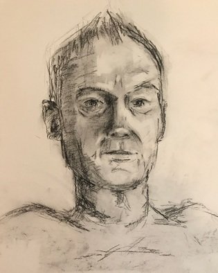 Alyse Dietrich; Portrait 4-30, 2017, Original Drawing Charcoal, 10 x 12 inches. Artwork description: 241 man, portrait, charcoal, face...