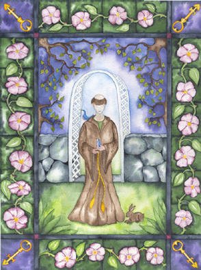 Eleanor Hartwell; HeavensGate, 2002, Original Watercolor, 12 x 16 inches. Artwork description: 241 Third of the series, Nomads, Indians, Saints. . . ie. . . Walking Shoes, Feathered Arms, Heaven' s Gate. ...