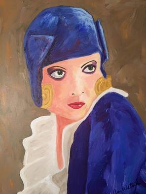 Amy Wetterlin; Giving The Look, 2016, Original Painting Acrylic, 16 x 20 inches. Artwork description: 241  flapper era, 1920s, portrait, women, blue, feminine          ...