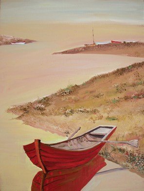 Animesh Roy; Red Boat And River, 2009, Original Painting Oil, 28 x 38 inches. Artwork description: 241  Red Boat and River38x28 inches96. 5x71cmOil on CanvasOct 2009 ...
