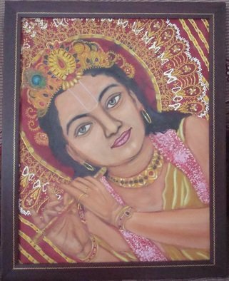 Anju Sahni; Krishna, 2010, Original Painting Oil, 14 x 18 inches. Artwork description: 241  painting of god- krishna with his flute. ...