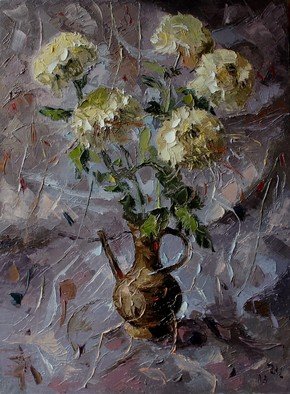 Ara Ghevondyan; Chrysanthemums, 2013, Original Painting Oil, 50 x 70 cm. Artwork description: 241 White flowers, still life, light...