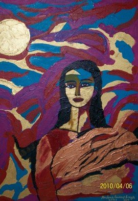 Archna Jaideep Singh; Awakening, 2007, Original Painting Acrylic, 61 x 77 cm. Artwork description: 241   The composition comprises acrylic paints on canvas. The myriad colours portray a successful journey from confusion to awakening. The posture and facial expression denote an innocent calmness. ...
