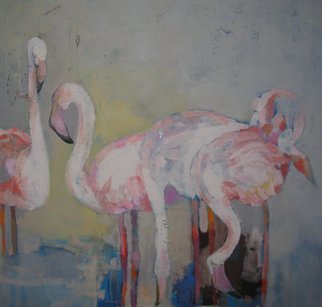 Arkadiusz Wesolowski; Flamingoes, 2007, Original Painting Oil, 1 x 2 cm. Artwork description: 241  Oil on canvas100/ 100 cm ...