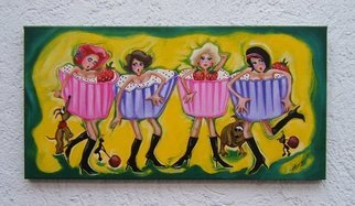Amans Honigsperger; Cupcake Ladies, 2012, Original Painting Acrylic, 60 x 30 cm. Artwork description: 241  Four sweet ladies with dogs and ants in their pants. ...