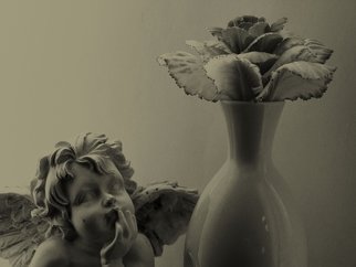 Linda Tenenbaum; Still Life, 2007, Original Photography Other, 9 x 12 inches. Artwork description: 241  A small angel looks at a 'flower' in a vase. The flower is actually a decorative cabbage rose.  ...