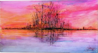 Jack Diamond; Wetlands Sunset, 2017, Original Painting Acrylic, 48 x 24 inches. Artwork description: 241 Wetlands sunset is an acrylic painting on clear acrylic plexiglass. It mounts to the wall with polished aluminum standoffs. Inspired by the many sunsets IaEURtmve seen as I traveled across America. ...