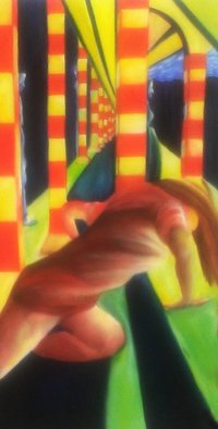 Katie Puenner; Subway Dance, 2014, Original Painting Oil, 34 x 36 inches. Artwork description: 241             This original oil on canvas is illustrative in style and vibrant in color. This gallery wrapped, one of a kind painting would make a great addition to any home or office.            ...