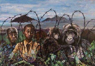 Judith Smith Wilson, 'Am I My Brothers Keeper', 1992, original Watercolor, 11 x 14  x 1 inches. Artwork description: 1911  Painting inspired from trip to Rwanda, East Africa and viewing the mountain gorillas in their natural habitat. Encroachment by the native peoples and poaching have severally altered the gorillas forest home in the Virunga mountain range. Original $2,500. 00.  Open Edition Prints, $45. 00Painting done ...