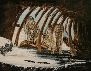Judith Smith Wilson; Dinner Time, 2023, Original Painting Ink, 14 x 11 inches. Artwork description: 241 Wolves...