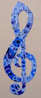 Janine Barbour; Untitled, 2007, Original Installation Outdoor, 4 x 9 feet. Artwork description: 241 Fused blue glass guitars make up this 9 foot sculpture of a Treble Clef.  ...