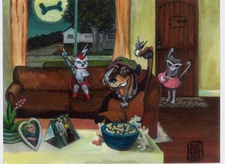 Sue Conditt; Bone Patrol, 2015, Original Painting Acrylic, 16 x 12 inches. Artwork description: 241  fantasy, pets, funny things pets do       ...