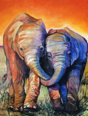 Sue Conditt; Two Baby Elephants, 2015, Original Painting Acrylic, 12 x 16 inches. Artwork description: 241  elephants, pachyderm, Africa, grassland dwellers...