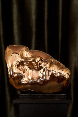 Artur Kalinski; Alnitak, 2016, Original Sculpture Bronze, 30 x 32 cm. Artwork description: 241  body, face, bronze, gold, polished, head, mask, beautifull, sleeping, beauty ...