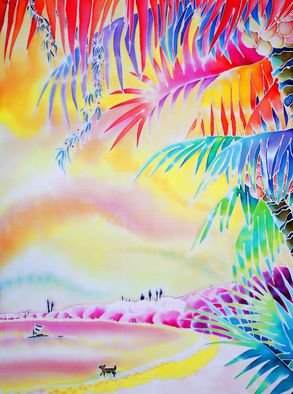 Hisayo Ohta; Sunset At Kuto Beach, 1999, Original Painting Other, 38 x 50 cm. Artwork description: 241     Painting on silk.Village in the Provence, France.                                        ...