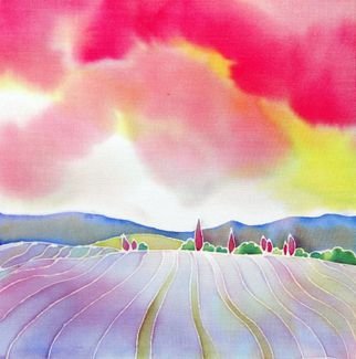 Hisayo Ohta;  Sunset On The Lavender Farm, 2012, Original Painting Other, 19 x 19 cm. Artwork description: 241   Painting on silk.Provence, France                                                                  ...
