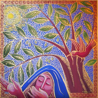 Angela Treat Lyon; The Gift Of The Olive Tree, 2012, Original Painting Other, 16 x 16 inches. Artwork description: 241  The Olive Tree embarces me and gives me Golden Love Droplets. Flat acrylic paint with gold accents.  ...