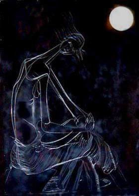 Augie Nkele; Sitting Woman With Child, 2002, Original Drawing Other, 44 x 60 inches. Artwork description: 241  Etching on painted aluminum panel ...
