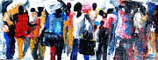 Ben Adedipe; Migration, 2013, Original Painting Acrylic, 48 x 20 inches. Artwork description: 241           Street, African people, people, joyful, landscape rejoice, joy, Market, shops                 ...