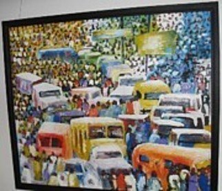 Ben Adedipe; People Traffic, 2013, Original Painting Acrylic, 48 x 48 inches. Artwork description: 241     African women, traders, market women       ...