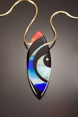 Dolores Barrett; Ellipsis, 2006, Original Glass Fused, 1 x 3 inches. Artwork description: 241  Intricately carved sections of glass, fused and hand- polished.  Diamond accent with a 14/ 20K gold 18