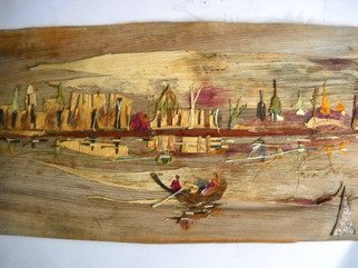 Basant Soni; City Evening Scene, 2011, Original Collage, 25 x 22 cm. Artwork description: 241   Organic Art made from Only Nature on Canvas of Bark of Palm tree.  No colors/ artificial materials used to generate this art.    ...