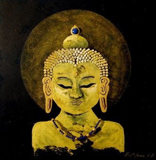 Benno Fognini; Buddha, 2007, Original Painting Acrylic, 50 x 50 cm. Artwork description: 241  50x50cm Acryl/ Sand- Mischtechnik auf Leinwand, Lapiz- Lazuli Schmuck und Golddekor - in Privatbesitz- ...