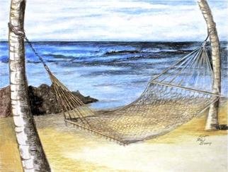 Ron Berry; Hammock Between The Palms, 2013, Original Drawing Pencil, 14 x 11 inches. 