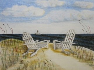 Ron Berry; White Adirondack Chairs Alone, 2013, Original Drawing Pencil, 20 x 16 inches. 