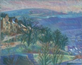 Barbara Shepard; Birchcliffe In Blue And Purple, 1992, Original Printmaking Giclee, 22 x 17.5 cm. Artwork description: 241  This is one of a series of pastel landscape pictures of winter landscape views from of the artists window. It is a view over the town of Hebden Bridge.  ...