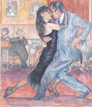Barbara Shepard; Tango  Andres And Genoveva 2, 2011, Original Printmaking Giclee, 20.5 x 23.5 cm. Artwork description: 241  Tango dancers - part of a series of photographs and paintings of tango dances. This is the second water colour painting of these dancers worked from a photograph taken by the artist.  ...