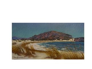 Bessie Papazafiriou, 'Beach Near Pylos', 2001, original Painting Oil, 16 x 8  x 1 inches. Artwork description: 1911      Beach Near Pylos depicts a beach in southern Greece....